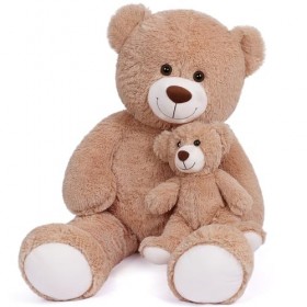 FAVOSTA Ours en peluche géant avec petit ours en peluche - Cadeau pour enfants - Marron clair