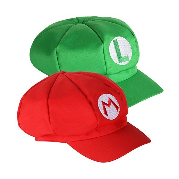TRIXES Lot de 2 casquettes de personnage de jeu Casquettes rouges et vertes sur le thème du jeu vidéo