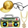 Kit de Costume de Hip Hop Lunettes de Soleil Chaîne en Or Accessoires de Rappeur des Années 80/90 Casquette de Baseball en O