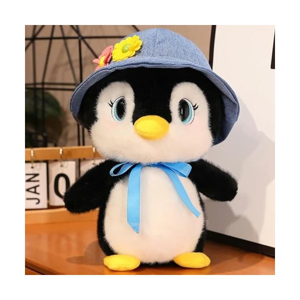 EacTEL Pingouin Mignon avec Chapeau de Fleur Jouet en Peluche Kawaii Dessin animé en Peluche Animal Pingouin Peluche poupée D