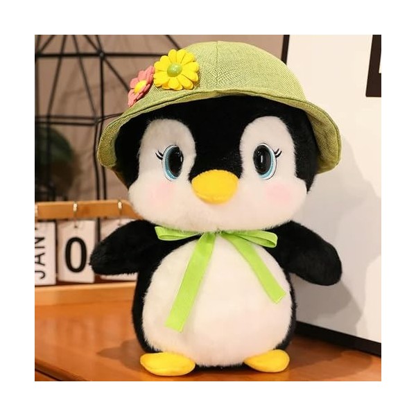 EacTEL Pingouin Mignon avec Chapeau de Fleur Jouet en Peluche Kawaii Dessin animé en Peluche Animal Pingouin Peluche poupée D
