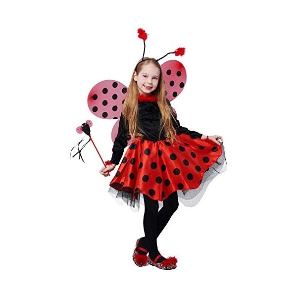 IKALI Déguisement de Coccinelle Enfants Fille, Ballerine Ladybug Costume Nnimale Jupe, Tutu Tissu Avec Aile Pour Anniversaire