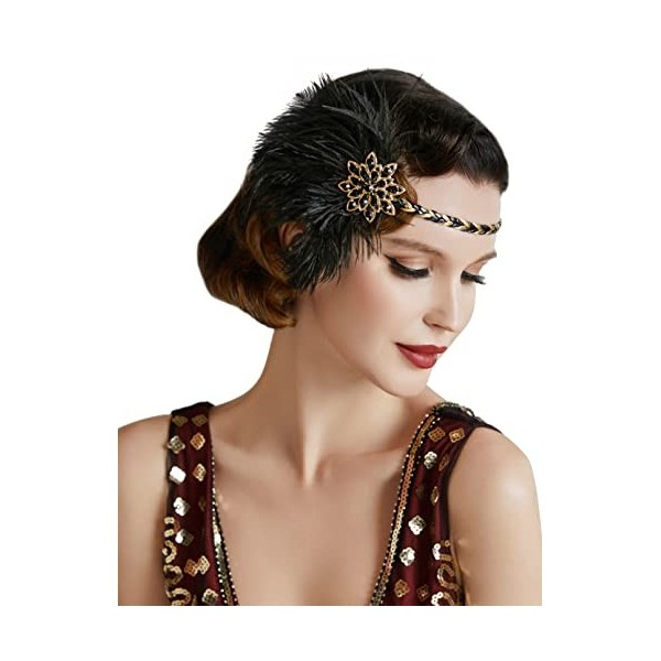 BABEYOND Bandeau Plumes pour Femme-Coiffe Style Gatsby le Magnifique Accessoire de Costume des Années 1920 Bandeau de Fête et