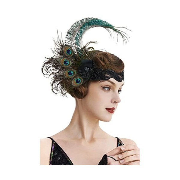 BABEYOND Bandeau Plumes pour Femme-Coiffe Style Gatsby le Magnifique Accessoire de Costume des Années 1920 Bandeau de Fête et