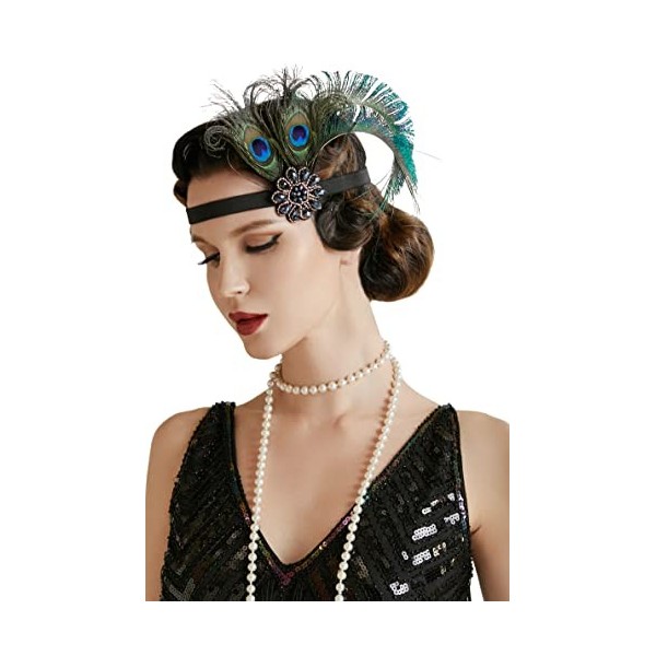 BABEYOND Bandeau Plumes pour Femme-Coiffe Style Gatsby le Magnifique Accessoire de Costume des Années 1920 Bandeau de Fête et