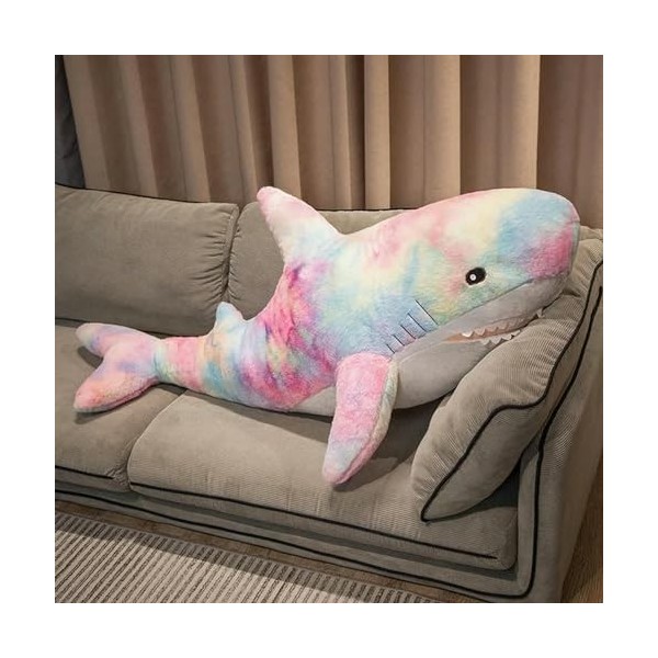 EacTEL Poupée requin arc-en-ciel en peluche animal en peluche câlin enfants anniversaire cadeaux de Noël 100 cm 2
