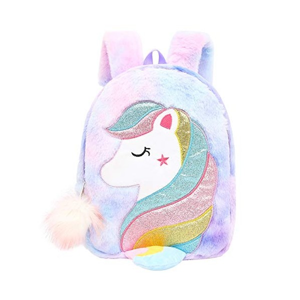 HICCUPfish CBOALOGR Petit sac à dos mignon en peluche licorne pour filles de 3 à 6 ans, Sourcils colorés, Medium, Mini sac de