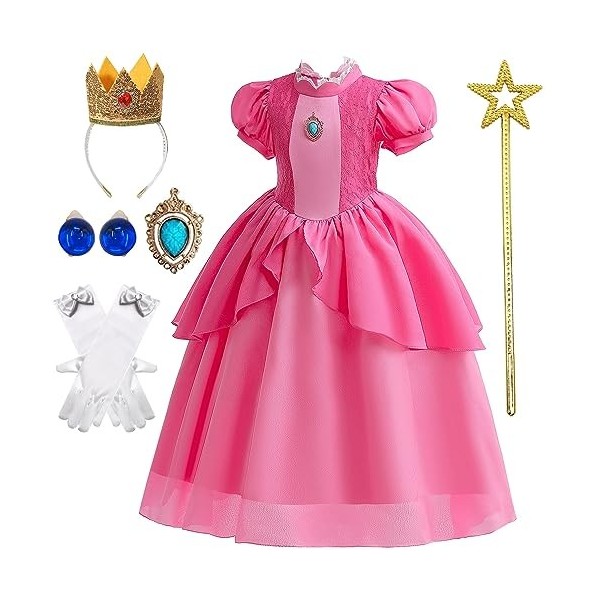 BanKids Princesse pêche fille anniversaire Halloween Noël cosplay porter couronne baguette gants boucles doreilles 4-5 ans 1