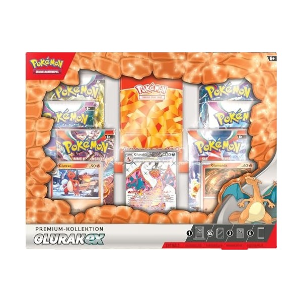 Pokémon JCC : Collection Premium Glurak-ex 1 Carte Promo holographique en Relief, 2 Cartes holographiques et 6 boosters du J