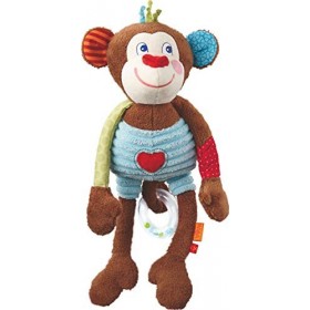 HABA 302993 - Figurine en Forme de Singe Lino - Doudou avec de Nombreux Effets de Jeu et Mains magnétiques à Clipser - Jouet 