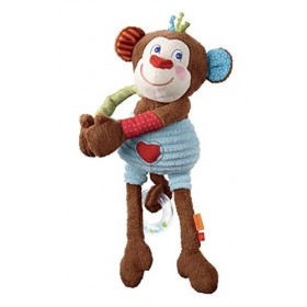 HABA 302993 - Figurine en Forme de Singe Lino - Doudou avec de Nombreux Effets de Jeu et Mains magnétiques à Clipser - Jouet 
