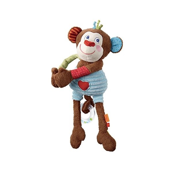 HABA 302993 - Figurine en Forme de Singe Lino - Doudou avec de Nombreux Effets de Jeu et Mains magnétiques à Clipser - Jouet 