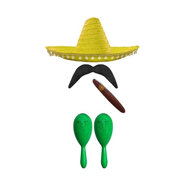 Ensemble daccessoires de déguisement mexicain avec sombrero + maracas + goupillon. Parfait pour les déguisements mexicains S