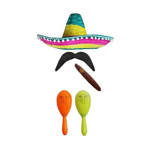 Ensemble daccessoires de déguisement mexicain avec sombrero + maracas + goupillon. Parfait pour les déguisements mexicains S