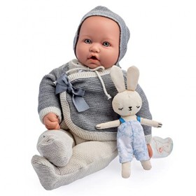 JC TOYS - Poupée Vintage La Baby Collection Original de 43 cm, Corps en Tissu Doux, Tricots, tétine et Peluche, Yeux fermés, 
