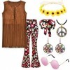 Tenue des années 70 pour femme, accessoire de costume hippie des années 60 - gilet à franges et pantalon hippie, lunettes de 