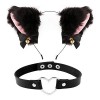 Serre-Tête Oreille de Chat Renard Bandeau Handband Noir et Collier Ras du Cou en PU avec Cloche Cat Costume Kit Accessoires C