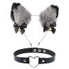 Serre-Tête Oreille de Chat Renard Bandeau Handband Noir et Collier Ras du Cou en PU avec Cloche Cat Costume Kit Accessoires C