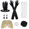 ELECLAND 10 Pièces Années 1920 Flapper Great Gatsby Accessoires Set Mode Roaring 20s Theme Set avec Bandeau Bandeau Long Gan