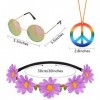 Hotgod Lot de 18 accessoires de déguisement hippie pour les années 60 et 70 6 colliers avec symbole de la paix + 6 bandeaux 