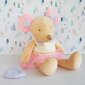 Doudou et Compagnie - Peluche Souris Avec Doudou - 50 cm - Beige/Rose - La petite Souris va passer - DC3505