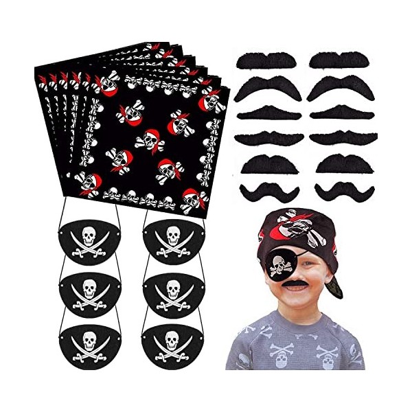 24 Pcs Accessoires Pirate Set Patch De Oeil De Enfants Bandana Pirate Foulard Auto-Adhésif Barbe Fausse Moustache pour Le Car