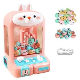 Jouet à Griffe ， Machine a Pince Fete Foraine avec Lumières Et Musique,30 Peluches Et 10 Gashapons ， Distributeur De Poupées 