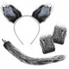 XEPST Ensemble de Costumes de Loup Animal, Oreilles et Queue de Loup Bandeau de Loup Pattes Moelleuses Queue pour Costume dA