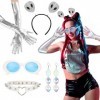 XEPST Alien Costume Accessories Set-Bandeau dAntenne Extraterrestre, Boucles doreilles, Collier et Gants pour Femmes et Fil