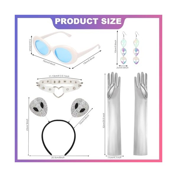 XEPST Alien Costume Accessories Set-Bandeau dAntenne Extraterrestre, Boucles doreilles, Collier et Gants pour Femmes et Fil