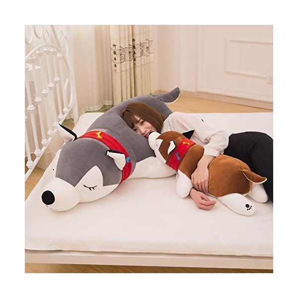 Li&Aimi 90cm Peluche Peluche Mignon Animal Husky Oreiller en Coton Mignon Couchage Oreiller couché Chien Fille Fille Cadeau d