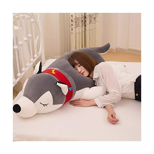 Li&Aimi 90cm Peluche Peluche Mignon Animal Husky Oreiller en Coton Mignon Couchage Oreiller couché Chien Fille Fille Cadeau d