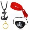 KGDUYC Kits de déguisement,Ensemble de 4 Colliers Capitaine Pirate, Masque pour Les Yeux, Boucles doreilles dorées, Bandeau 