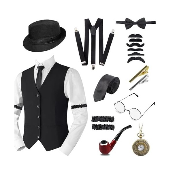 18PCS 1920s Accessoire Homme Kit,Great Gatsby Gangster Costume des