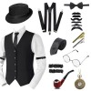 18PCS 1920s Accessoire Homme Kit,Great Gatsby Gangster Costume des Années 1920,Années 1920 Hommes Déguisements Accessoires,Vi