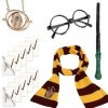 Ruikdly Lunettes de Magicien Sans Lentilles, Tatouage Baguette magique Foulard, Costume Harry le Sorcier Kit daccessoires De