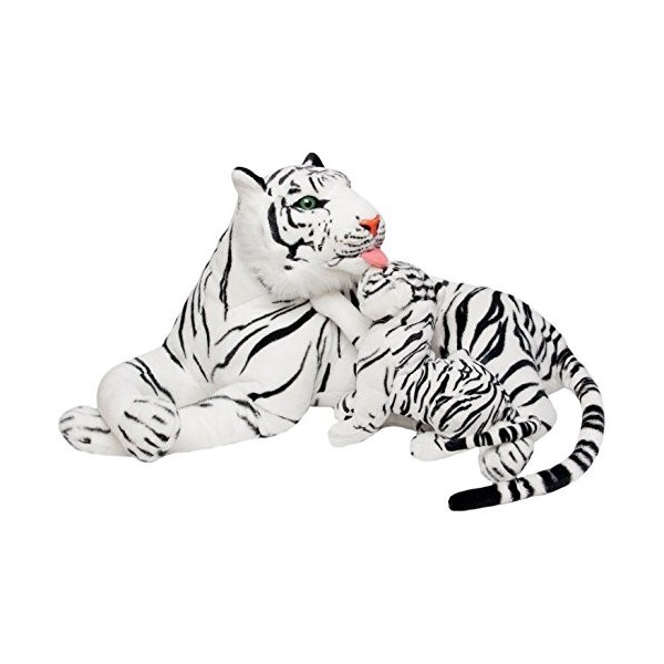 BRUBAKER Peluche Tigre 100 cm avec Bébé Tigre - Couché Mère Enfant Peluche - Blanc