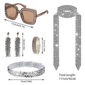 5 Pièces Ensemble de Costume Disco 1970s Accessoires Disco des Années 60/70 Bijoux Déguisements pour Femmes Hippie avec Paill