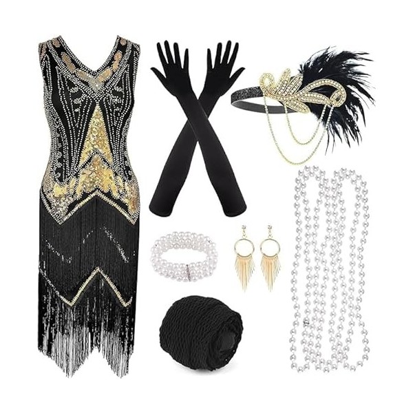 Grande robe Gatsby à col rond avec manches cape et franges à paillettes,  Vintage, robe à volants des années 1920, Costumes de fête des années 20 -  AliExpress