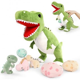 MorisMos Peluche Lézard Vert avec 4 Bébé Lézards, Réaliste Reptiles Animaux en Peluche Douce Câlin, Cadeau Jouet en Peluches 
