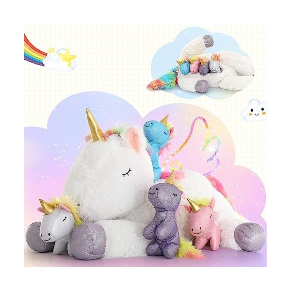 MorisMos 55cm Peluche Licorne Maman et Bébé Arc-en-Ciel, Kawaii Peluche Licorne Grande Blanc Douce, Geant Cheval Licorne Joue