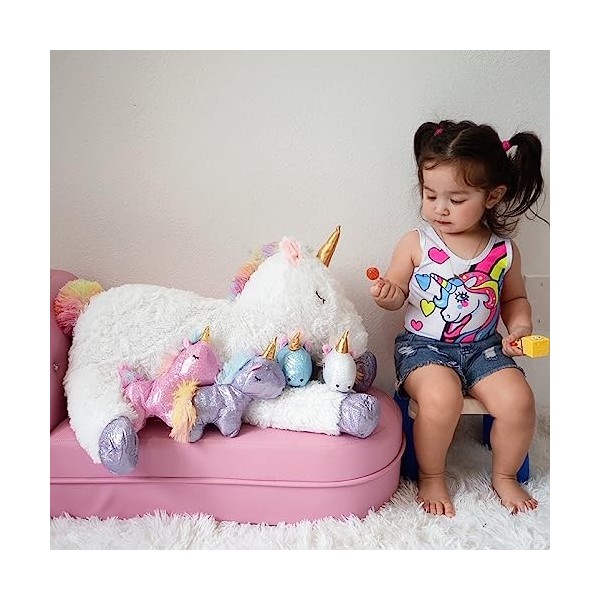 MorisMos 55cm Peluche Licorne Maman et Bébé Arc-en-Ciel, Kawaii Peluche Licorne Grande Blanc Douce, Geant Cheval Licorne Joue