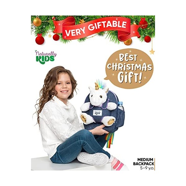 Naturally KIDS Moyen Sac à Dos Avec Licorne Blanche Peluche pour Enfants 3 4 5 Ans - Cadeau Anniversaire Fille Garcon 2 3 4 5