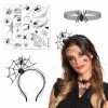 Riisoyu Bandeau daraignée dHalloween, 6 Pcs Araignée Serre-tête Halloween Araignée Tatouages avec Collier Choker Bandeaux D