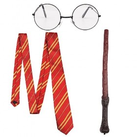 Bohue Lot de 3 costumes de magicien rayé, baguette magique, lunettes rondes noires encadrées - Accessoires de déguisement - A
