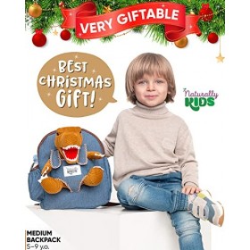 Naturally KIDS Moyen Sac à Dos Avec Dinosaure Marron Peluche pour Enfants 3 4 5 Ans - Cadeau Anniversaire Garcon Fille 2 3 4 