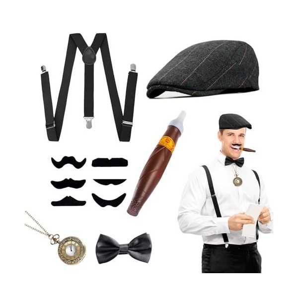 DIKARIYA Accessoire Annee 20 Homme, Costume Homme Année 20 Accessoire, Déguisement Homme Great Gatsby Gangster, Béret Années 