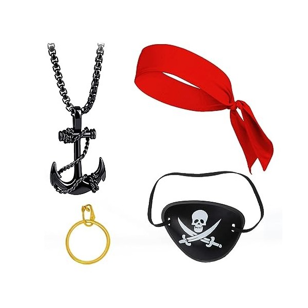 SSRDFU - 4 Pcs Pirate Captain Dress Up Set, Accessoires de Costume de Pirate Vintage, Accessoires, Boucles doreilles, Masque