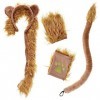 ifundom Lot de 4 accessoires de costume de lion avec oreilles de lion, bandeau, queue et gants en peluche pour Halloween, Noë