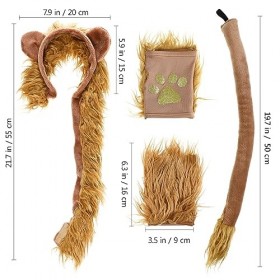 ifundom Lot de 4 accessoires de costume de lion avec oreilles de lion, bandeau, queue et gants en peluche pour Halloween, Noë